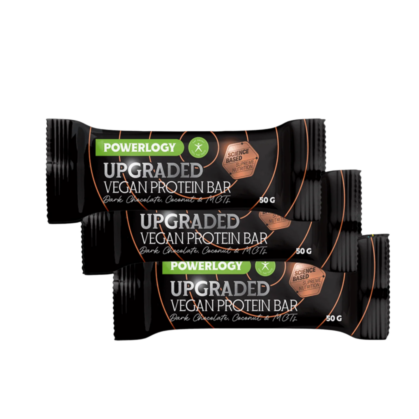 Powerlogy Upgraded Vegan Protein Bar – Plant-Based, High-Fiber Snack with MCT 3-Pack| 3 x 50g / 3x1.8