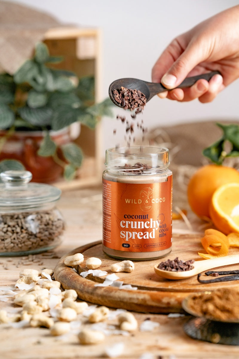 Organic Coconut Spread with Cashews & Cacao Nibs - Smooth, Crunchy & Irresistible | 10.6 oz / 300 g