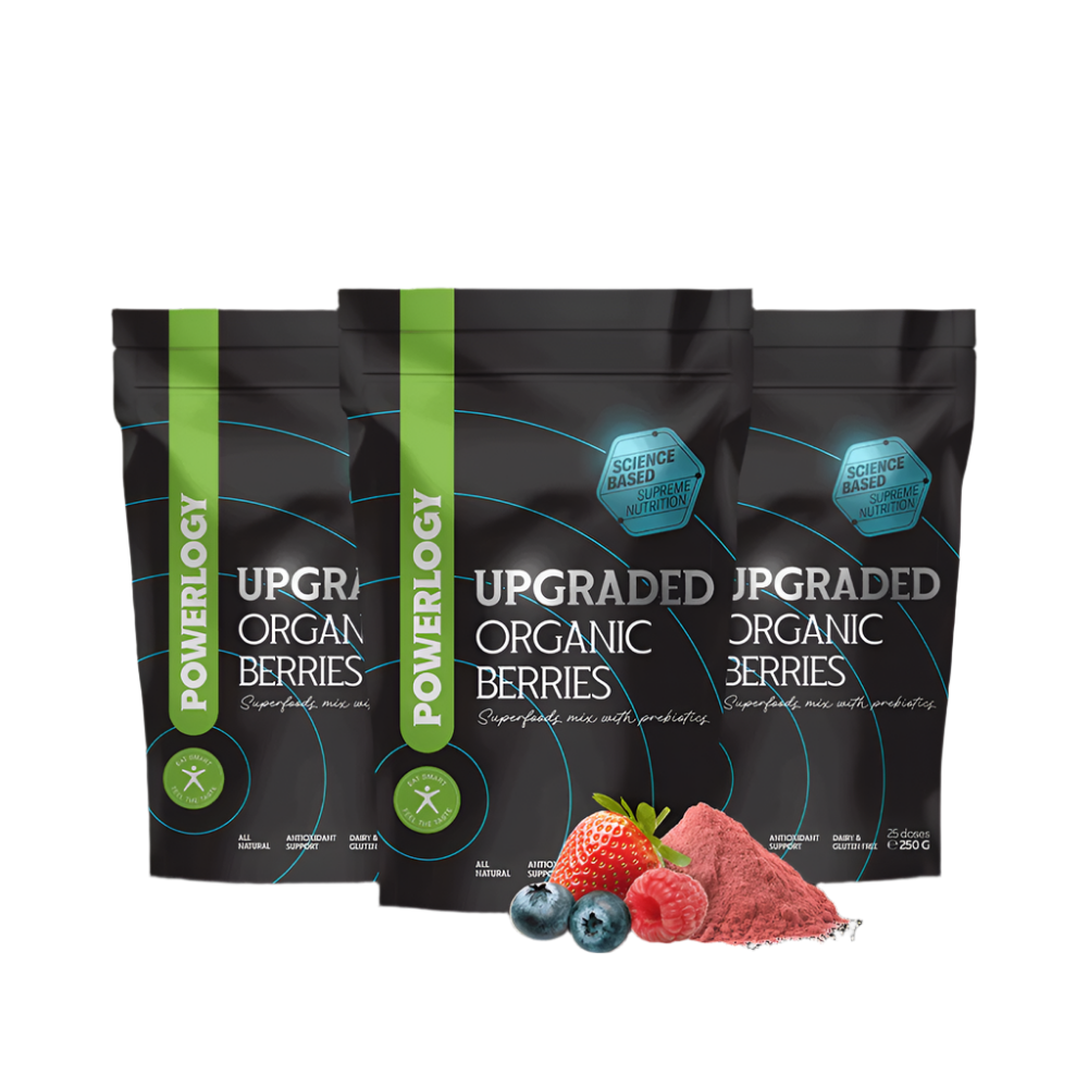 Powerlogy Upgraded Organic Berries 3-Pack – 100% Organic Antioxidant Superfood Blend | 3x8.8oz / 250g