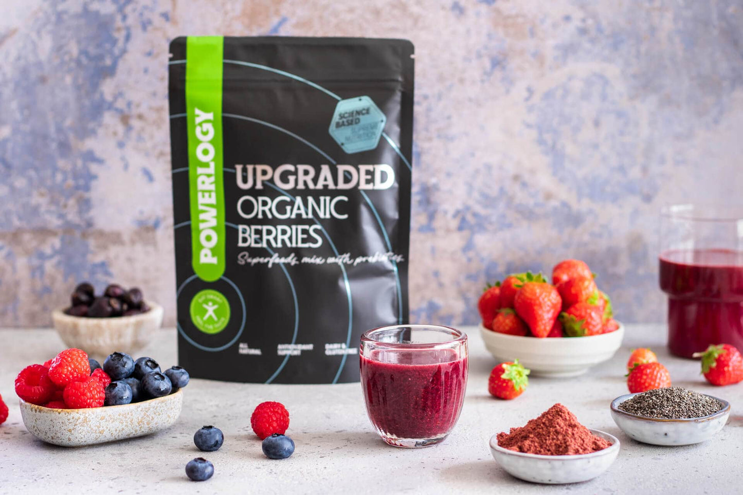 Powerlogy Upgraded Organic Berries 3-Pack – 100% Organic Antioxidant Superfood Blend | 3x8.8oz / 250g