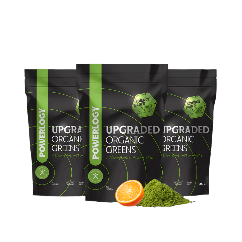 Powerlogy Upgraded Organic Greens 3-Pack - 100% Natural Superfood Blend | 3x10.6oz / 3x300g