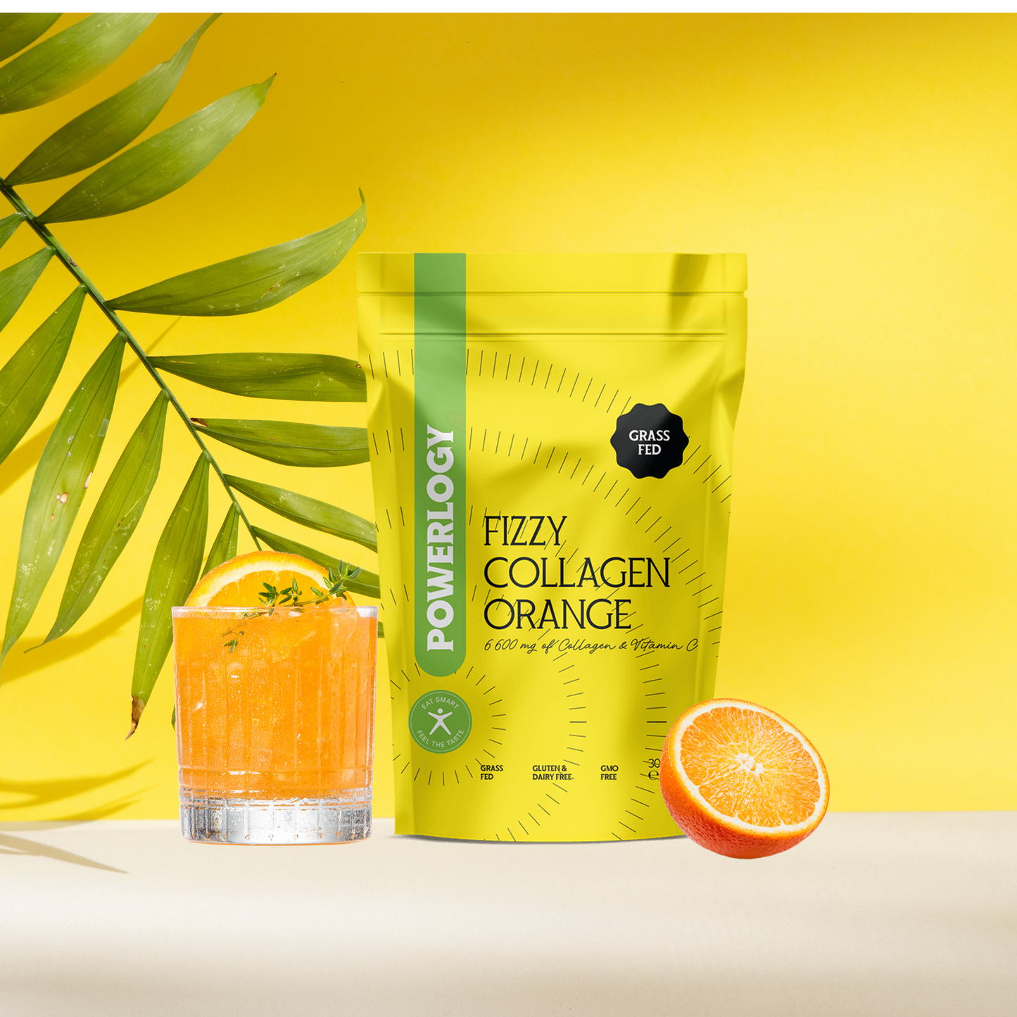Powerlogy Fizzy Collagen Orange – European Grass-Fed Collagen + Vitamin C | 10.6oz / 300g