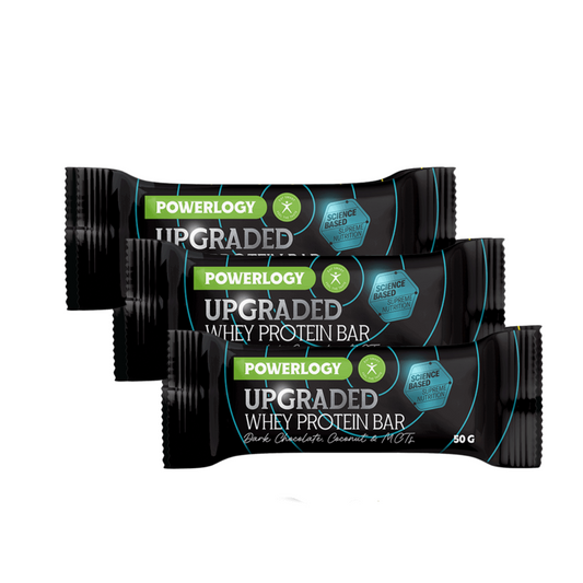 Powerlogy Upgraded Whey Protein Bar – High-Protein, Low-Sugar Snack with MCT 3-Pack | 3x50g / 3x1.8oz