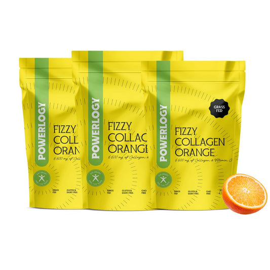 Powerlogy Fizzy Collagen Orange 3-Pack – Effervescent Grass-Fed Collagen with Vitamin C | 3x10.6oz /  3x300g